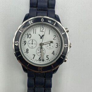 3/$30 American Eagle Watch Men Silver Tone Blue Faux Chronograph Silicone Band